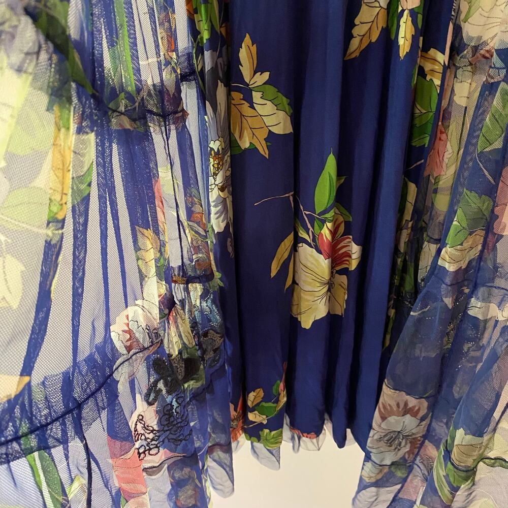 Johnny Was Women's Small Mazzy Ruffle Dress Blue Floral Embroidered Beaded - Picture 10 of 12